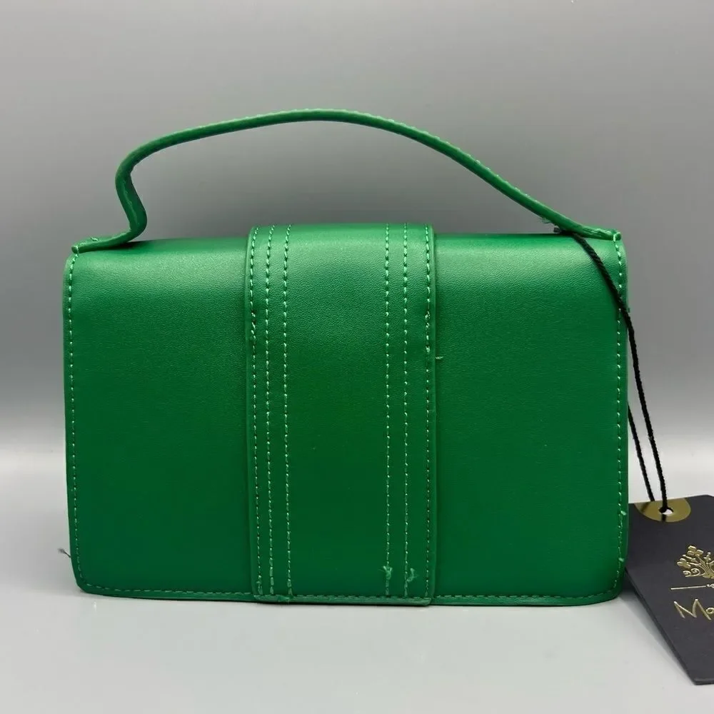 Moda Luxe Elizabeth Crossbody Bag Green Faux Leather Top Handle Chain Strap